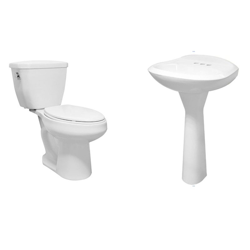 Paquete de baño con inodoro alargado berlín y lavabo con pedestal parís color blanco