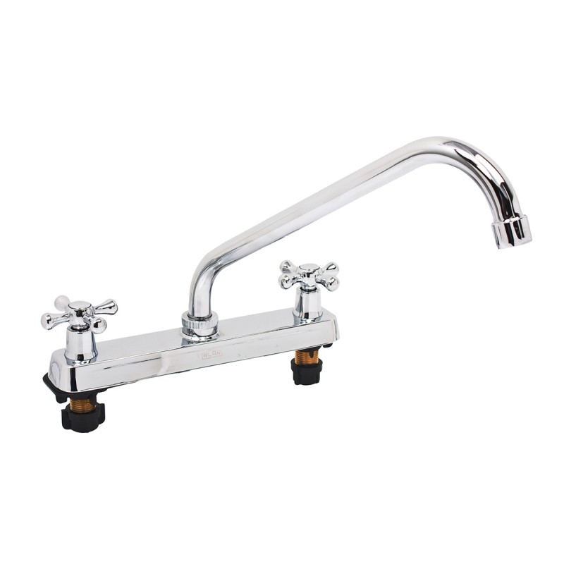 Mezcladora para fregadero con manerales de cruz de 8", modelo 2227, acabado en acero inoxidable