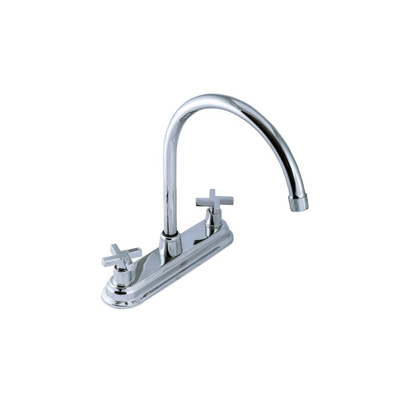 Mezcladora para fregadero con manerales de cruz de 8", modelo 2240MX, acero inoxidable