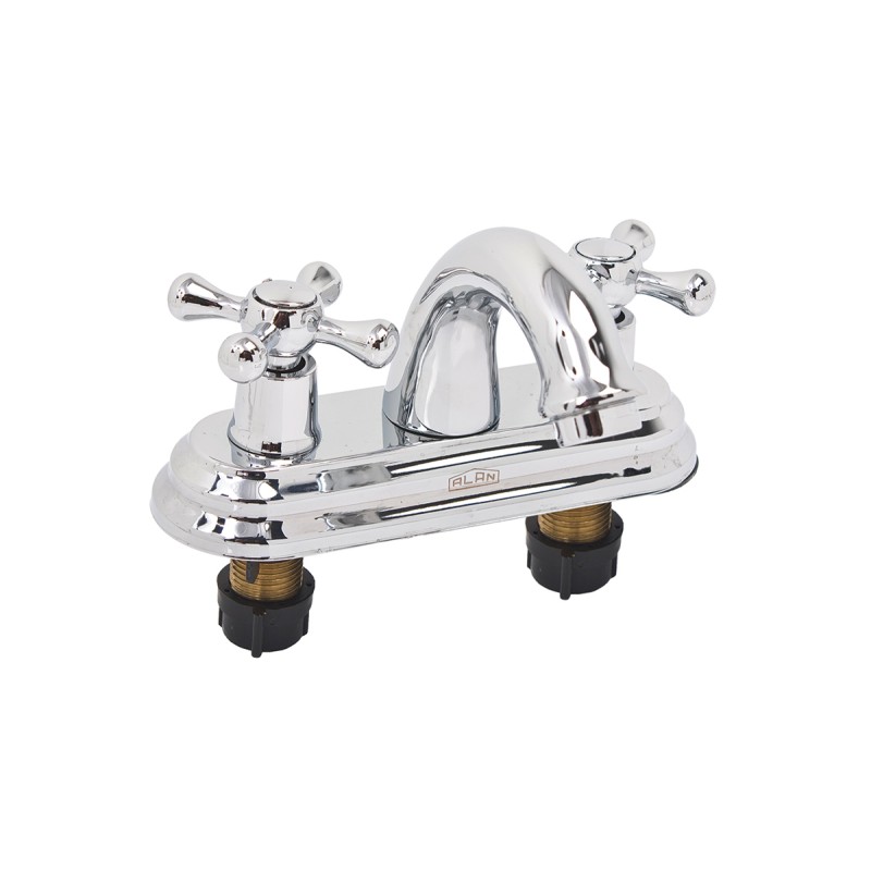 Mezcladora de 4" para lavabo con maneral de cruz cubierta de acero inoxidable